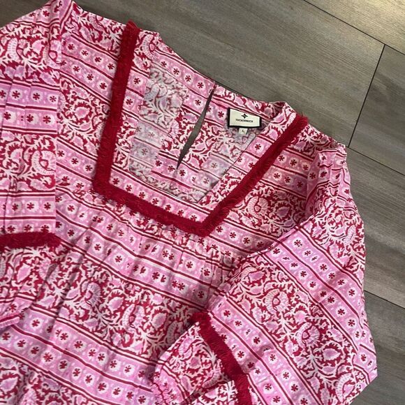 Tuckernuck Pink Red Fringe Casual Summer Dress Women Large - Picture 4 of 6